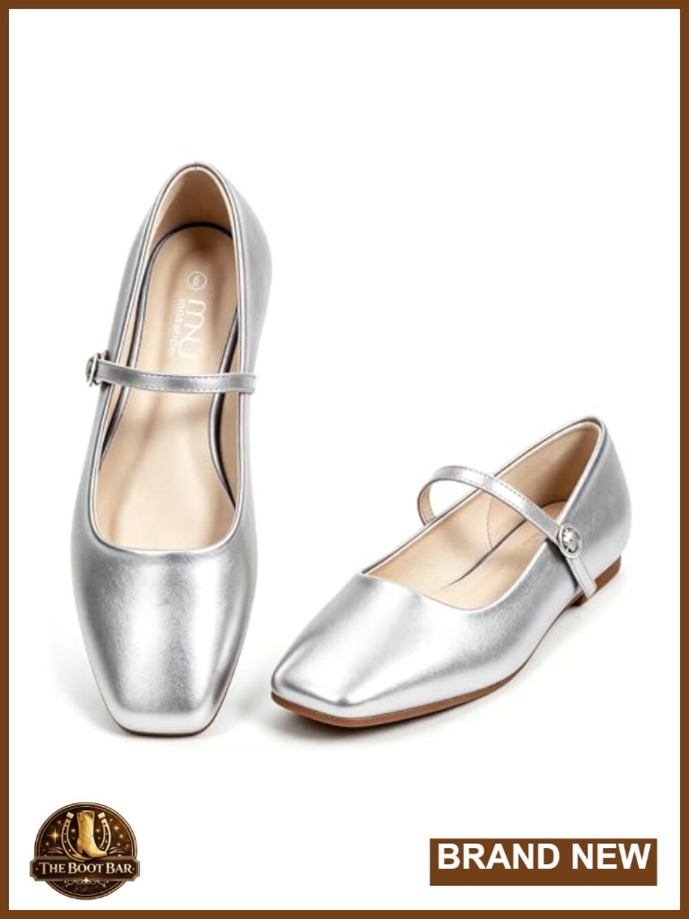 MUSSHOE Square Toe Mary Jane Flats with Adjustable Strap